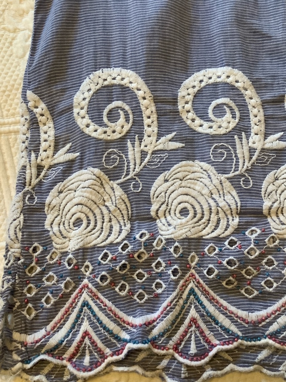 Talbots Light Blue Sleeveless Embroidered Cotton Top - Picture 4 of 6